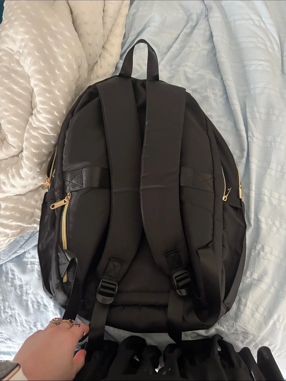 Kipling Black Quilted Backpack with Gold Zippers
